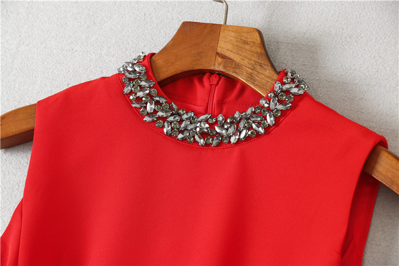 0403-06 唐嫣同款领口订珠系带收腰裙SML码颜色黑色红