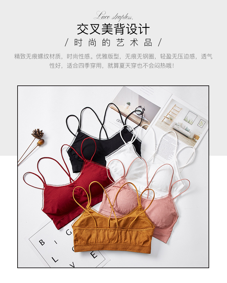 2020 new cross-shaped beauty back halter bra, sexy strapless anti-glare underwear, no steel ring fishwire sports bra detail image 2