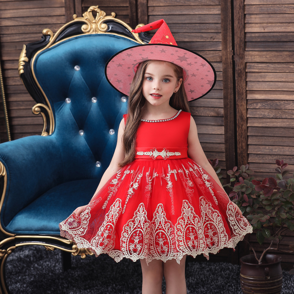 Grenz Überschreitende Neue 2022 Mädchen Prinzessin Kleid Kleid Kinder Kleid Weihnachten Halloween Show Kleid Kostenlose Hexenhut display picture 4