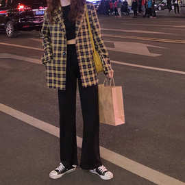 秋装2019年新款韩版格子小西装外套女春秋复古港味宽松chic西服潮