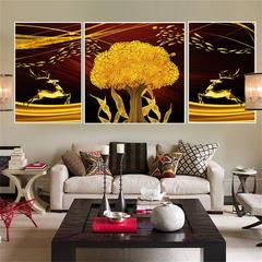 單身公寓客廳臥室沙發背景牆裝飾壁畫動植物無框三聯畫防水牆貼