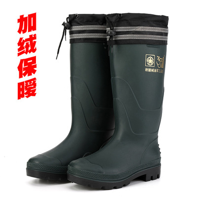 加工定制OEM印字高筒加絨保暧雨靴男1618加棉反光條勞保雨鞋膠鞋