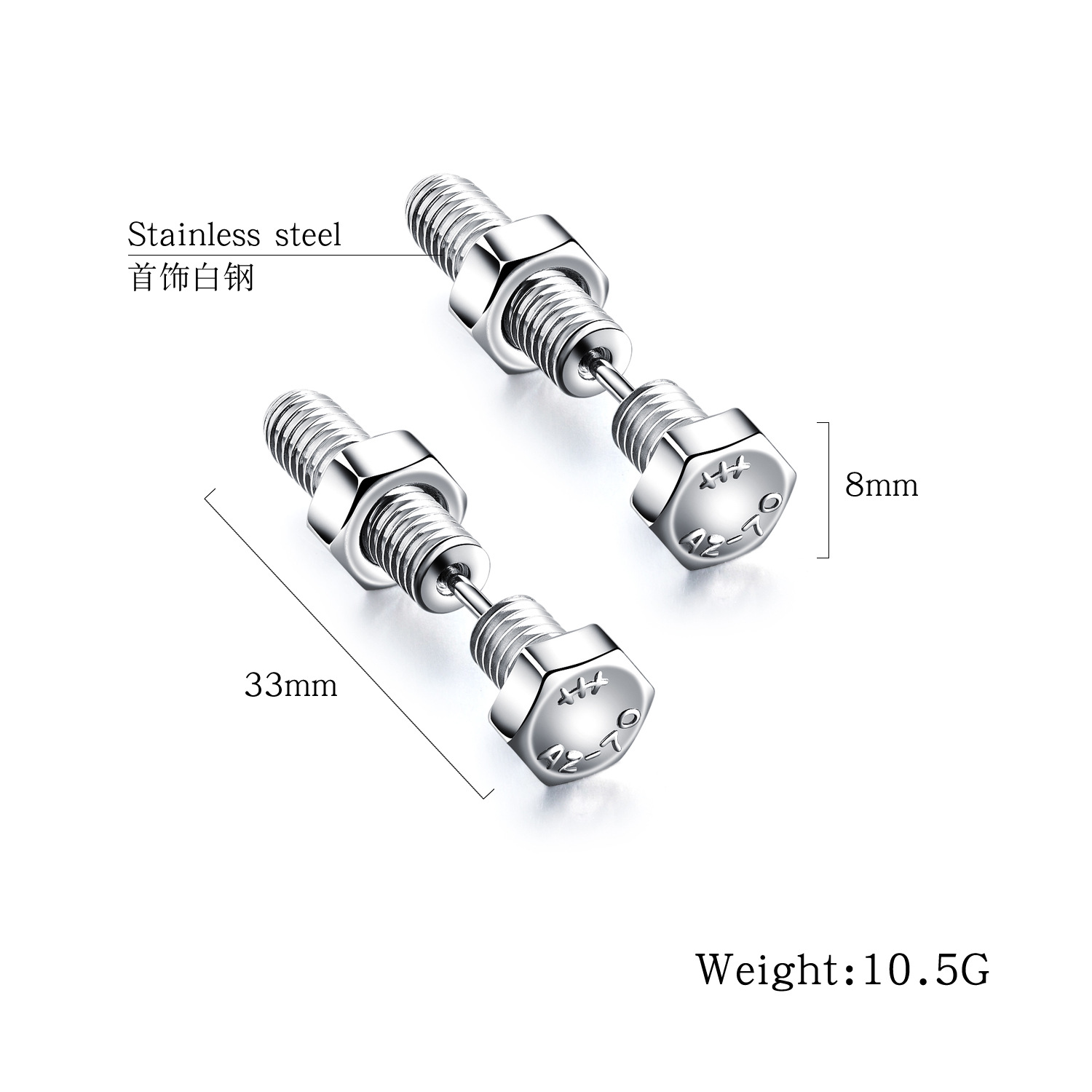 Europe And America Hex Screw Nut Earrings Exaggerated Titanium Steel Earrings display picture 1