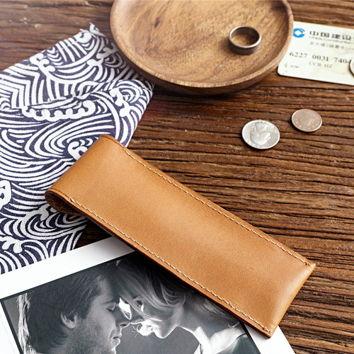 Retro handmade pencil case for male and female students genuine leather pen case vegetable tanned cowhide simple ultra-thin stationery pen leather case