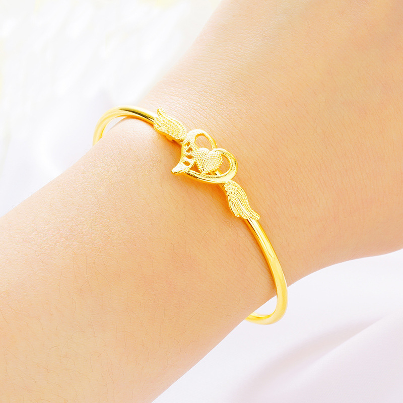 Vietnam alas de Ángel de oro Push-Pull pulsera de Latón chapado en oro real de 24K pulsera de amor de Ángel pulsera de oro de imitación femenina
