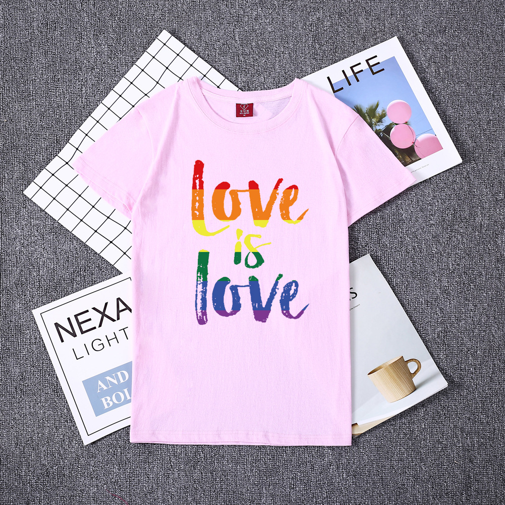 Love is Love Rainbow Color Letter Print Women's Cotton Short-Sleeved Summer T-Shirt