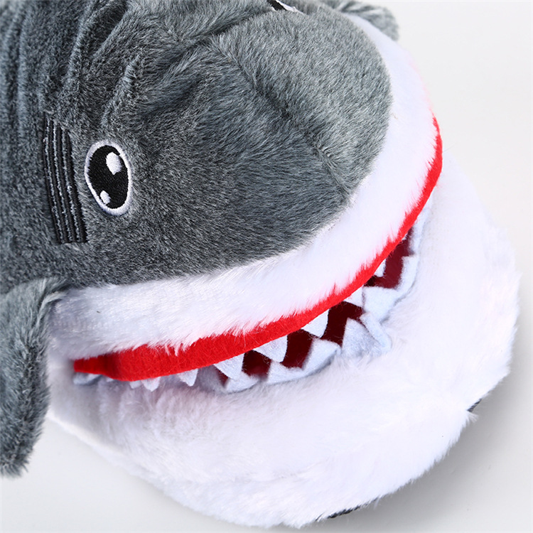 Pantofole di peluche con testa di squalo, suola spessa, 3D, per interni, calde, casa, cartone animato, scarpe di cotone_voghion.com