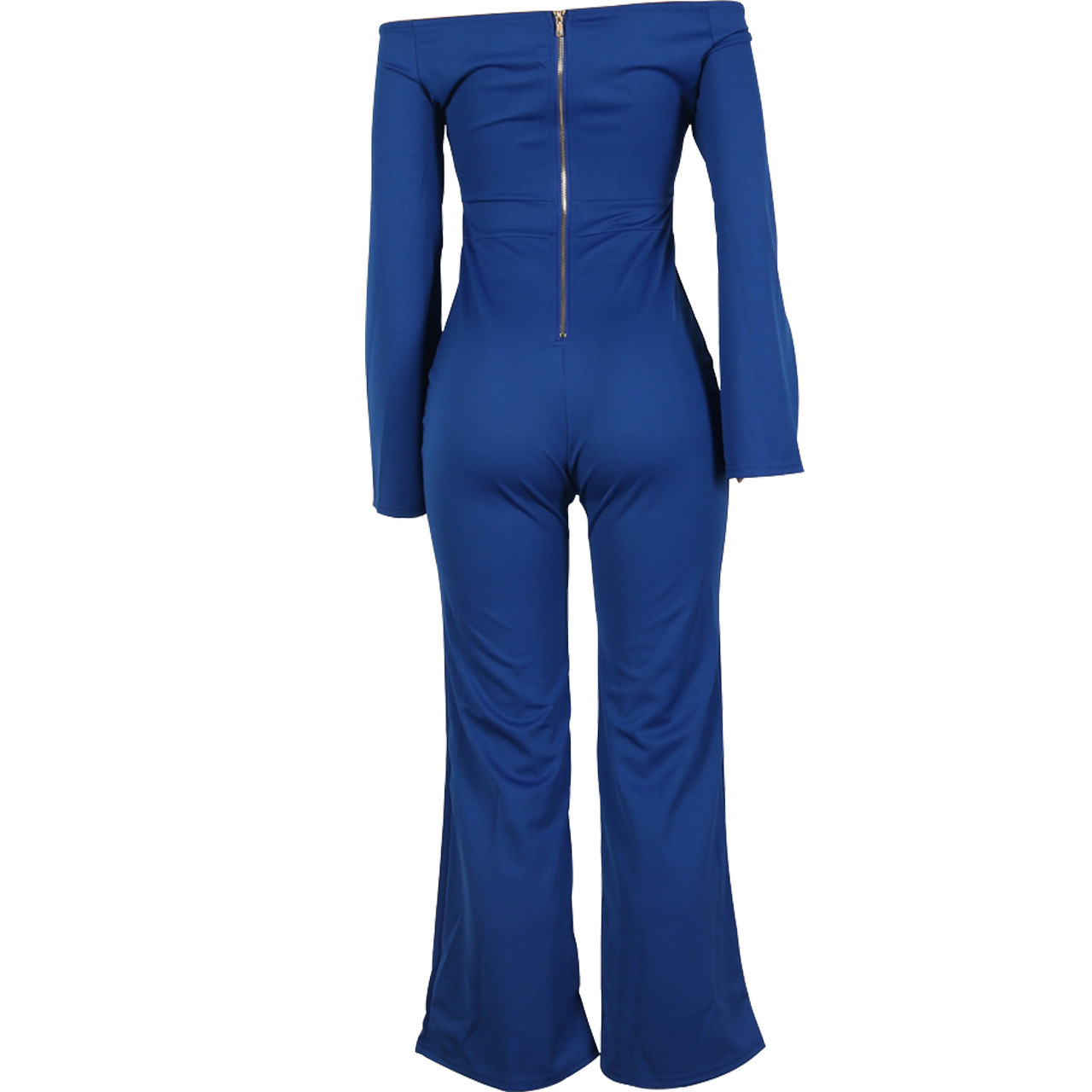 Boutique Casual Solid Color Long Sleeves Cropped off Shoulder Jumpsuit