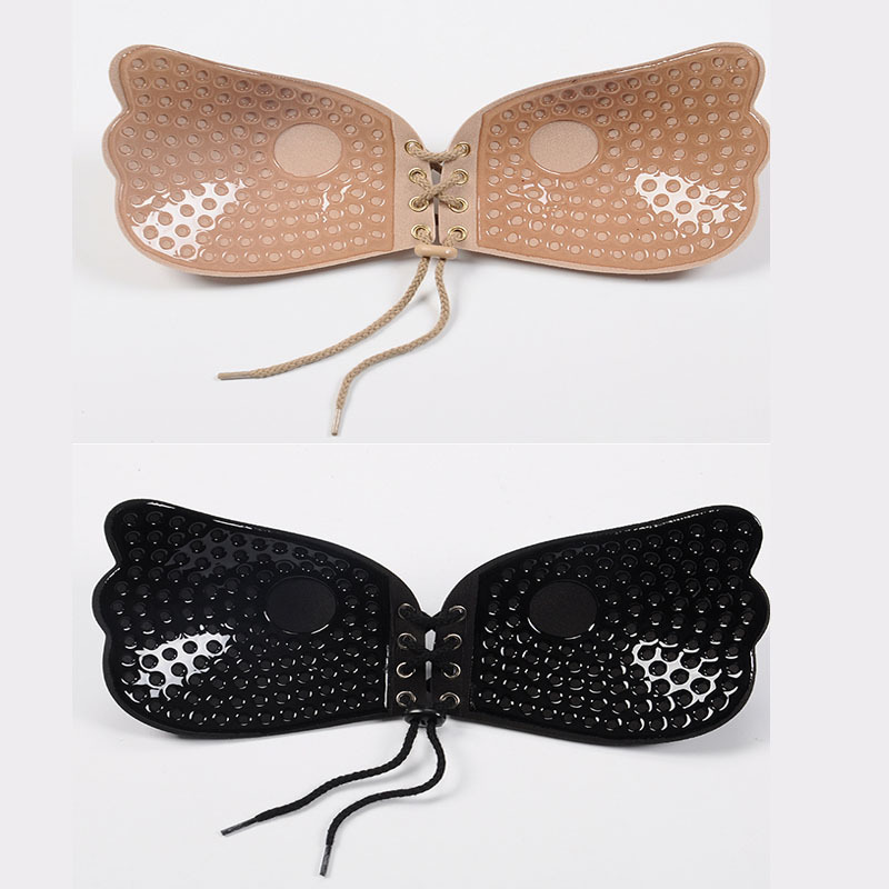 Invisible Bra Bust Sticker Women's Large Chest Small Chest Wedding Dress with Push-up Anti-slip Drawstring Thickened Breathable Strapless Underwear