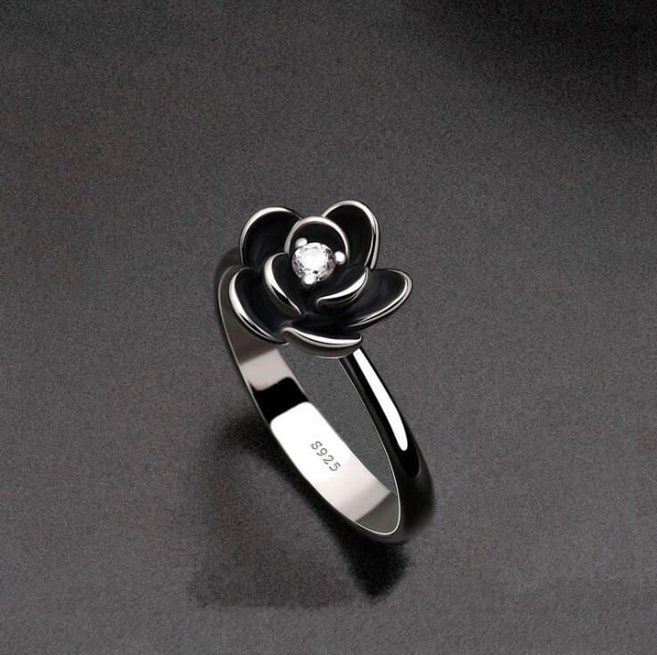 Black Rose Flower Ring
