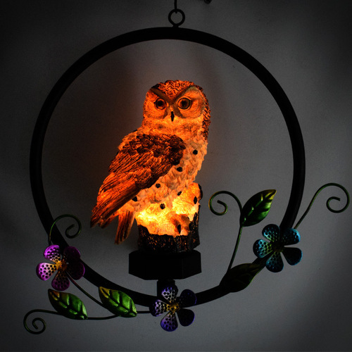 Cross-border hot selling solar lamp owl iron wind chime pendant decoration outdoor waterproof courtyard creative landscape light