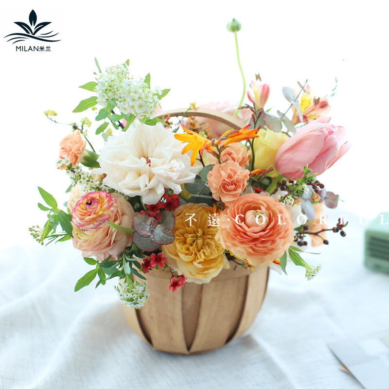 Mini cesta de flores de mano de madera cesta de encaje calabaza flor floral flor arreglo cesta a mano-tejido impermeable