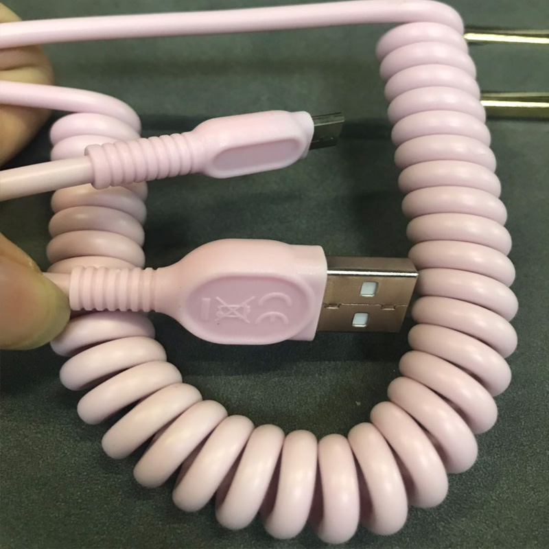 新款usb伸缩弹簧数据线适用于苹果 micro充电线 PU弹工线1.5M批发
