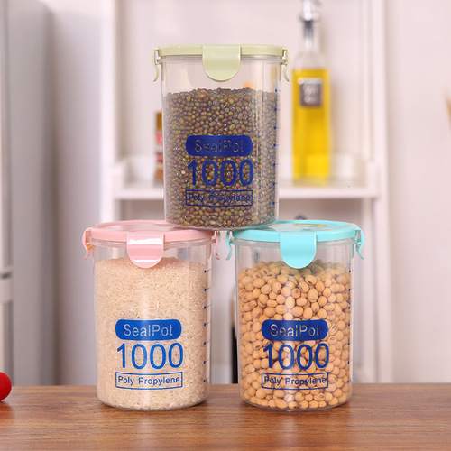 Sealed plastic storage container transparent dry fruit candy organizer jar airtight can kitchen moisture proof five grain storage jar