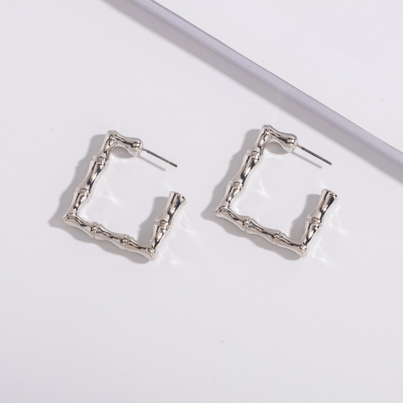 Bamboo Golden Square Earrings display picture 5