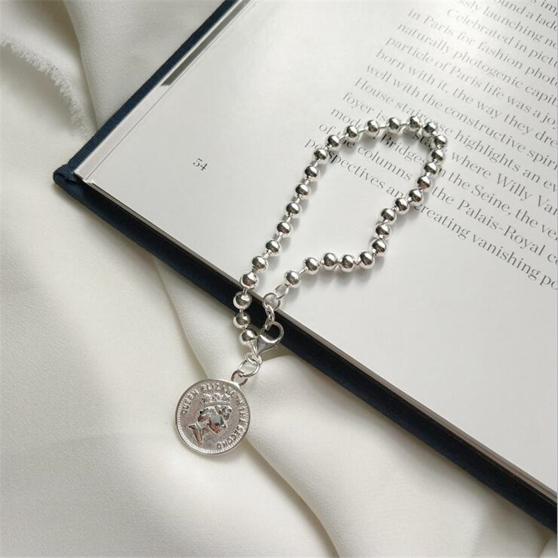 Korean Style Vintage Coin Coin Queen's Head Ball Chain Bracelet for Women