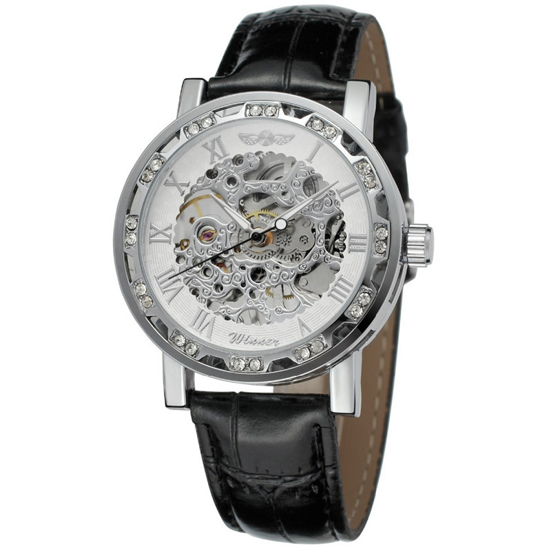 T-winner correa de los hombres reloj mecánico manual hueco transparente inferior moda reloj casual reloj mecánico 614