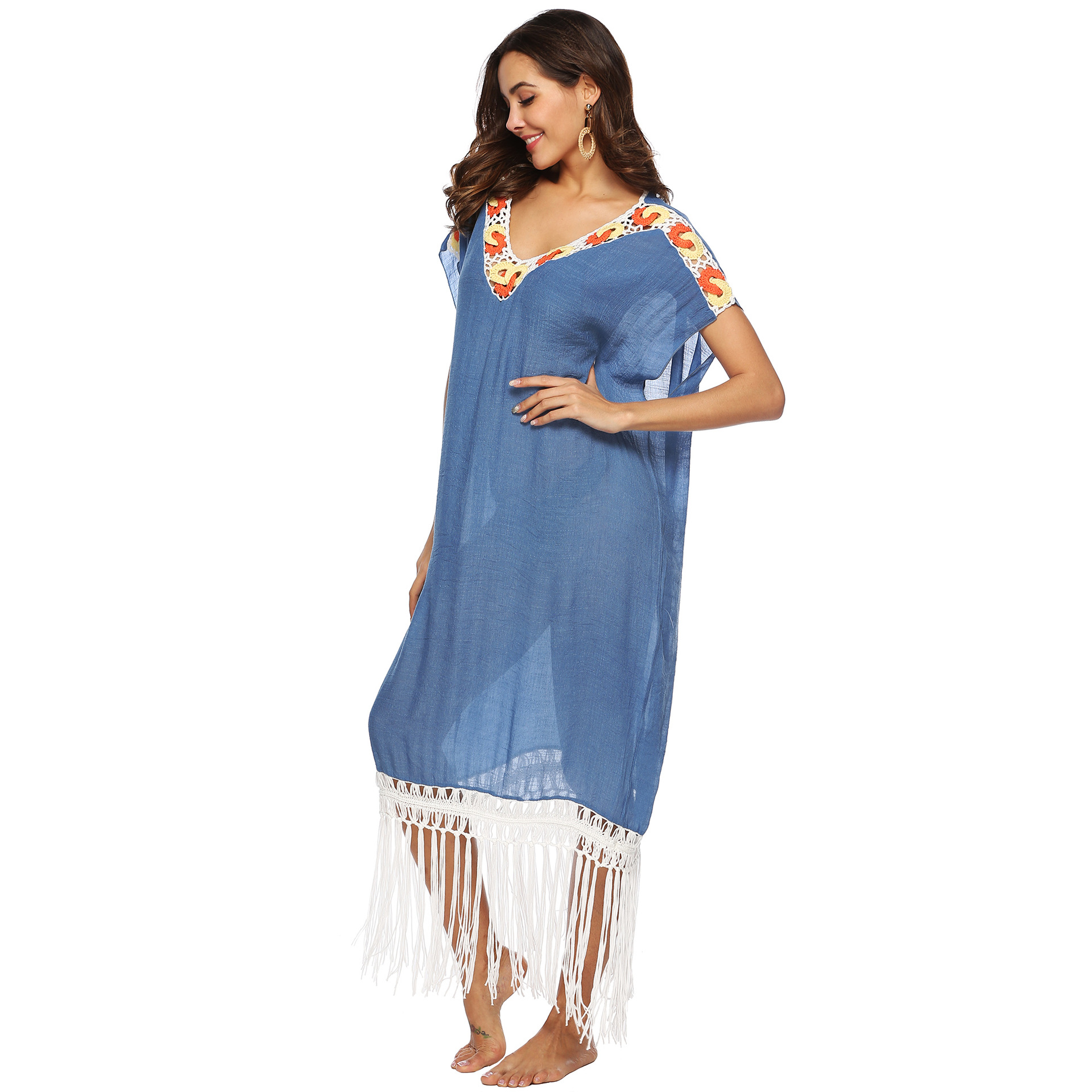 hand hook stitching long fringed beach dress NSOY45990