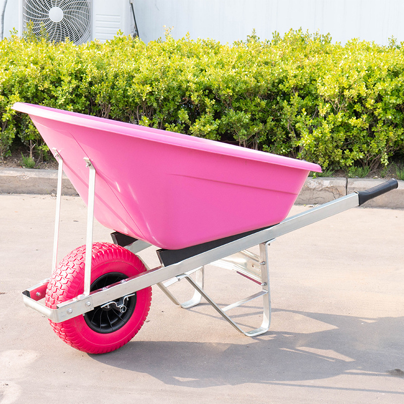 独轮小推车养殖农用草料畜牧翻斗花园人力垃圾搬运双轮手推车粉色