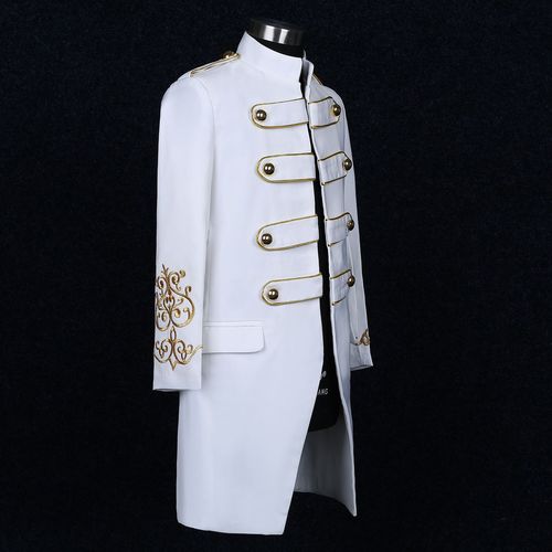 Europe and the United States men jazz dance long jackets european palace style singers white royal prince aureate embroidery jacket male singer performance clothing
