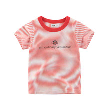 韓版童裝新款2022夏季兒童短袖T恤條紋圓領上衣 小孩子的衣服批發