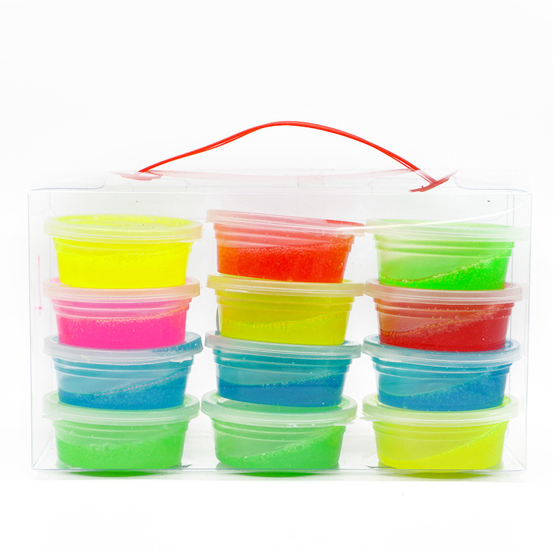 12 cajas 6 colores espuma pegamento portátil en caja tienda de barro caja pequeña traje Delgado burbuja transparente soplado pegamento