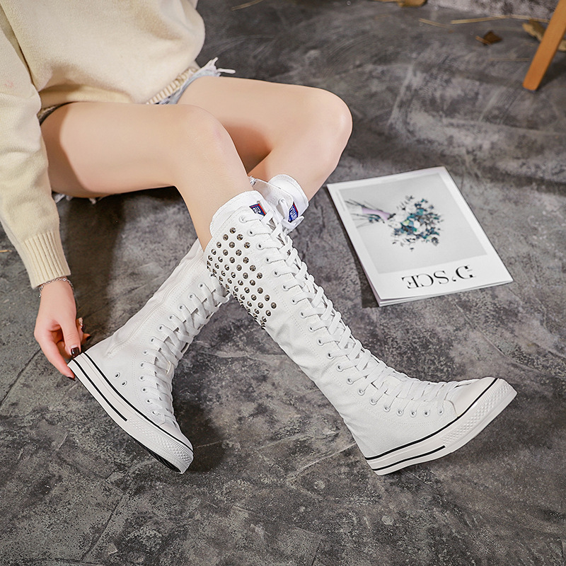 2022 Dance Shoes Long Barrel Boots Rivet Shoes Super High Top Lace-Up Side Zipper Flat Canvas Women's Shoes for Students 2022 Dance Shoes Long Barrel Boots Rivet Shoes Super High Top Lace-Up Side Zipper Flat Canvas Women's Shoes for Students