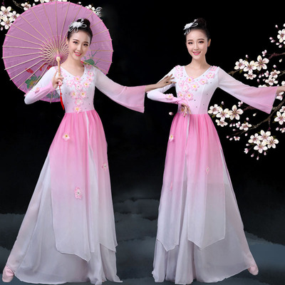 Chinese folk Jasmine classic dance dress women's Fairy Modern Dance yangko Umbrella fan Dance Performance dress