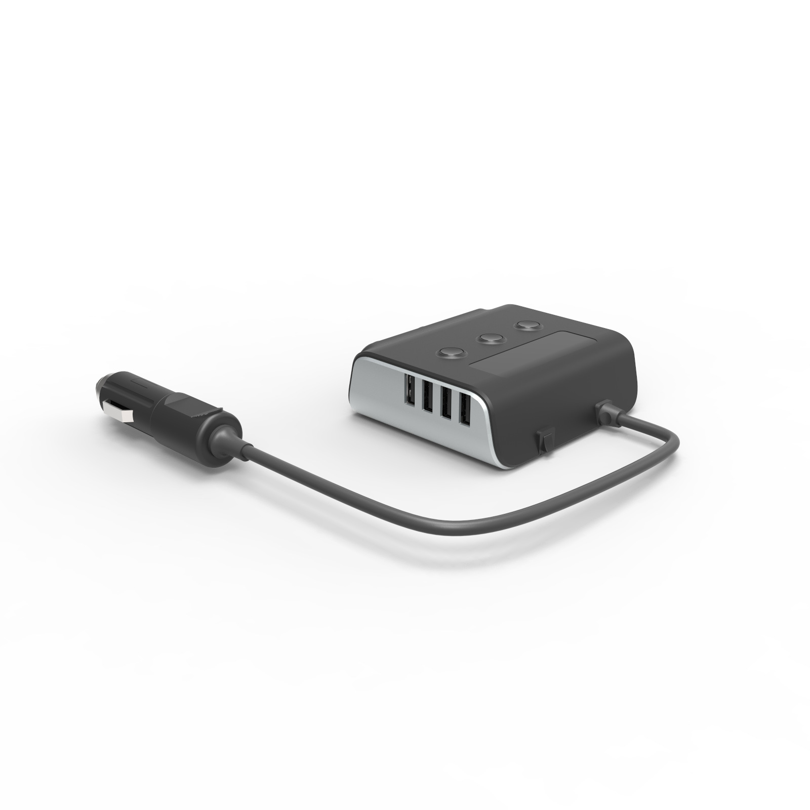 一拖三屏显4口快充USB手机充电器车载汽车点烟器屏显车充转换器