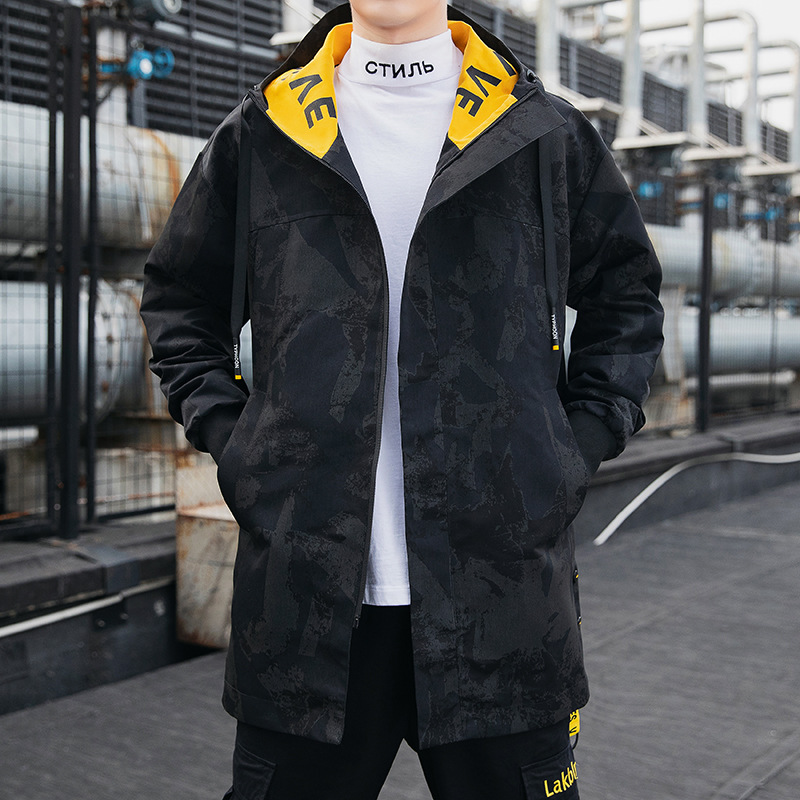 男式新款夾克連帽外套春秋季中長款風衣男士大碼休閑時尚帥氣男裝