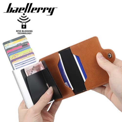 baellerry card bag men's European and American thin automatic elastic card bimetal aluminum box card holder youth buckle card holder