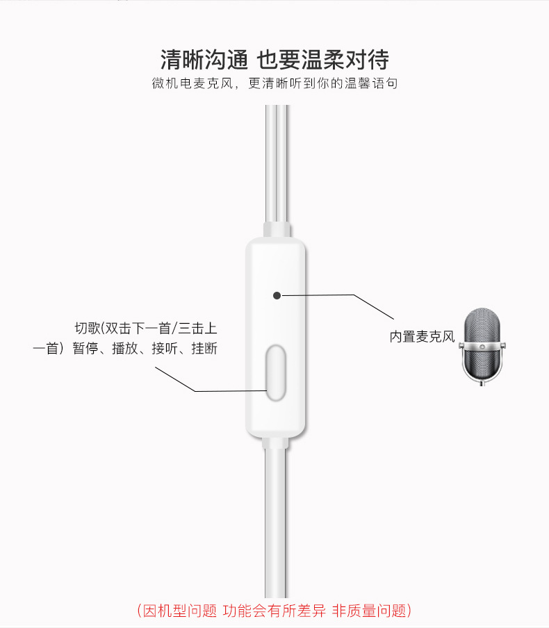 工厂批发线控耳塞式耳机 直插头3.5mm通用耳麦适用华为安卓手机详情6