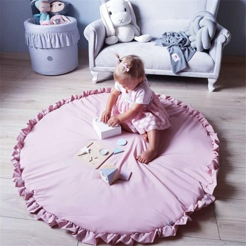 INS round solid color lace play mat climbing mat baby room carpet crawling mat children's room decorative blanket