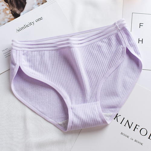 New sports ribbed women's underwear ribbed cotton large size women's briefs