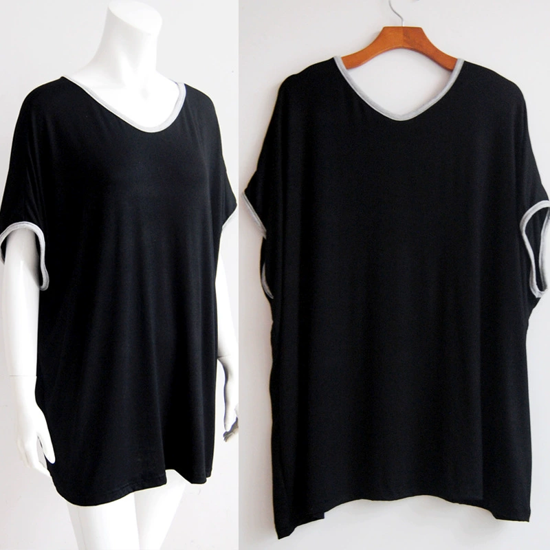 200 кг 300 кг пухлая Девушка Плюс Толстая плюс размер V-образный воротник черная женская футболка с рукавом летучая мышь Домашняя одежда пальто поколение волос