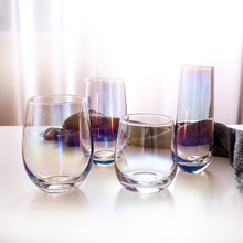 甜品杯透明蛋形玻璃杯大肚水晶慕斯杯電鍍炫彩水杯家用牛奶杯酒杯