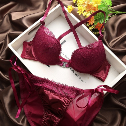 Foreign trade cross-border sexy W cup lace front button beautiful back bra with underwire to close the side breasts push-up underwear women's set