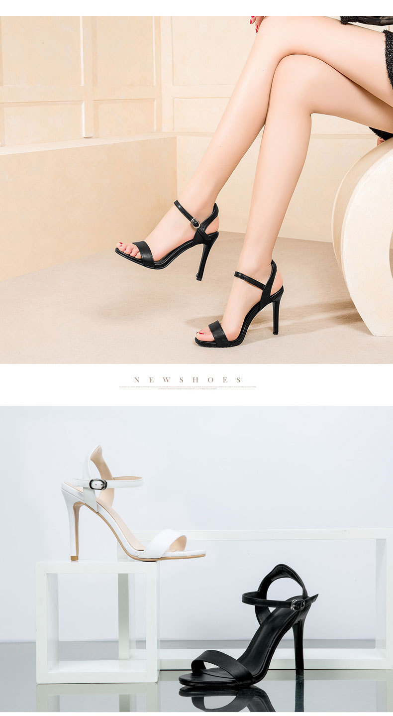 Sandal nữ cao gót một quai da bò hở mũi phong cách La Mã — Chiều cao gót đen [7.5 cm] chi tiết 3