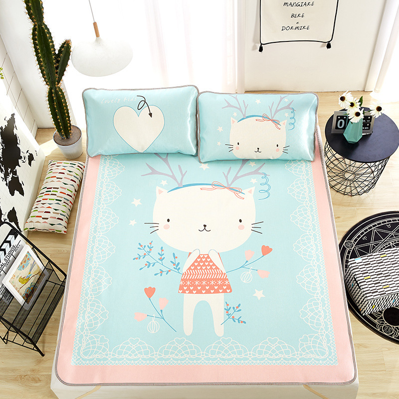 卡通大阪数码印花冰丝凉席三件套可水洗三明治夏季空调席凉席批发|ru