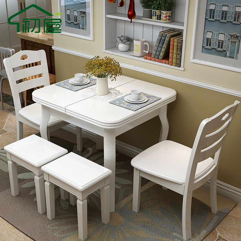 实木餐桌椅组合4人 可伸缩餐桌正方形折叠桌子家用简约小户型饭桌|ms