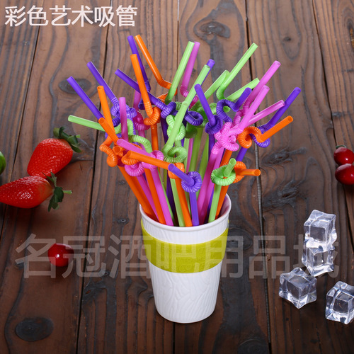 Disposable thin straw art colorful milk tea juice drink soy milk bendable creative plastic long straw commercial