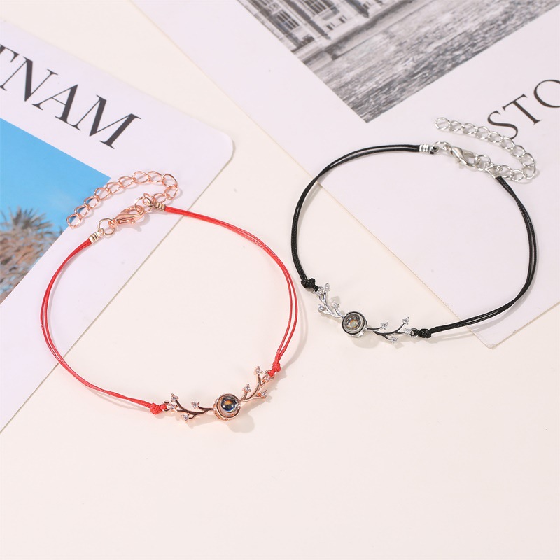 Couple bracelet creative 100 languages i love you simple red rope antlers bracelet