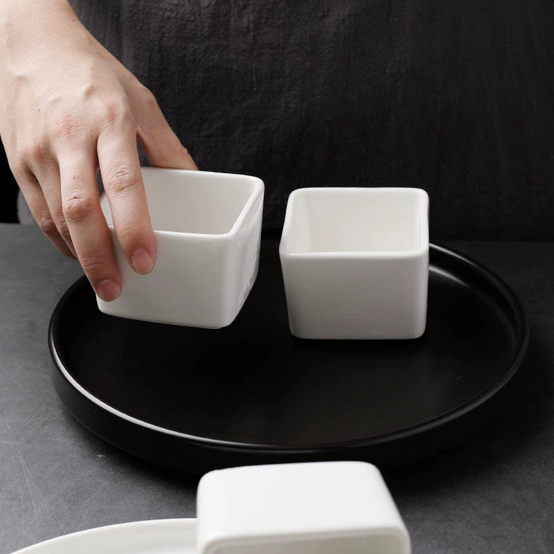 Creative ceramic Sifang Bowl Hotel Article Motor Cai California Cold Vegetable Molecular Cooking Sifang Cup Featured Food Cup