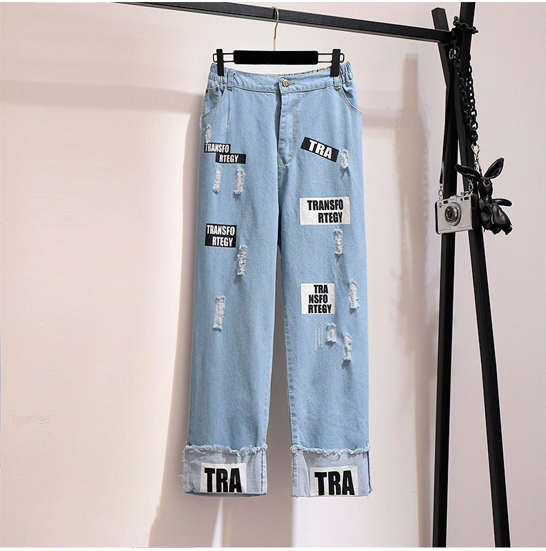 Vêtements pour femmes Fat Mm Automne Pull épaissi Imprimé Pantalon en jean ample Costume décontracté mince_voghion.com