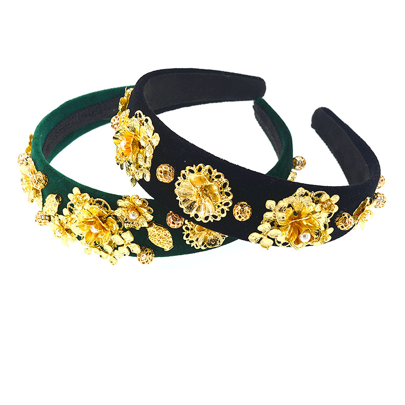 Européen Et Américain Rétro Baroque Large Bord D'or Bandeau Cheveux Accessoires En Épingle À Cheveux Coiffe Palais Style Fleur En Métal Élégant Cheveux Accessoires display picture 12