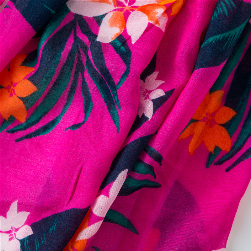 Cotton And Linen Scarf Warm Rose Red Tone Tropical Plant Color Tassel Wholesale Trend display picture 8