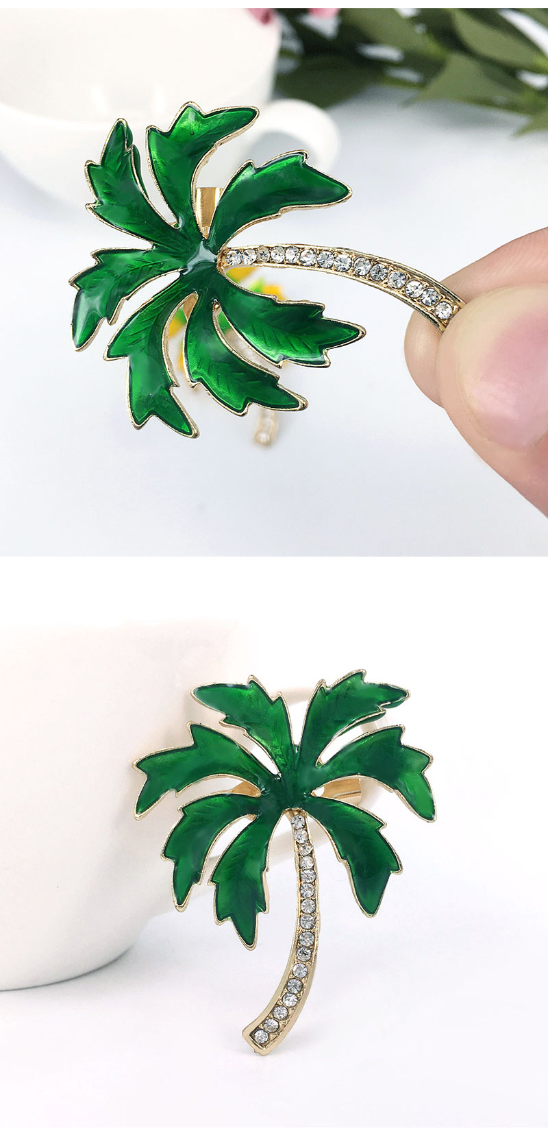 Fashion Zircon Inlaid Coconut Tree Brooch Alloy Drip Oil Brooch display picture 1