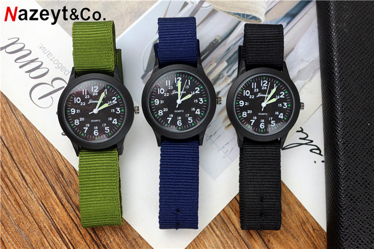 Amazon AliExpress estudiantes de la escuela primaria y secundaria cognitiva tiempo nylon reloj los niños moda luminosa lienzo ejército