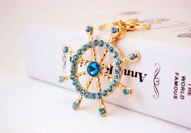 40g Weight Alloy, Metal Material Constellation Pattern Unisex Gender White, Blue Color Korean Diamond-studded Crystal Ship Rudder Nautical Car Metal Pendant Keychain 3