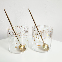 韓版金色透明簡約玻璃杯對杯耐熱水杯加厚咖啡杯可愛情侶星星杯子